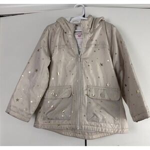 Carters Kids Girls Beige Gold‎ Star Print Hooded Rain Jacket Size 6